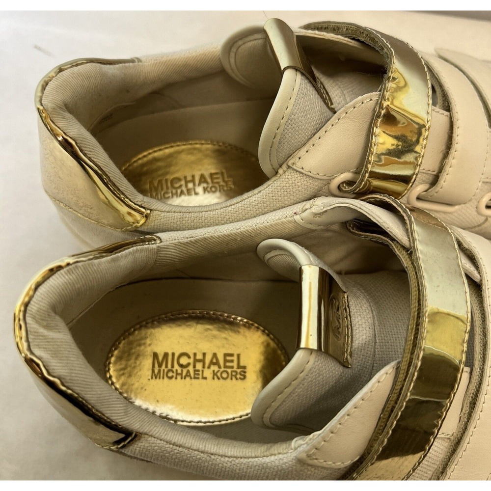 Michael Kors Gertie Tennis Shoes Mens 9.5‎ Cream Gold Low Top Sneakers - Picture 8 of 16